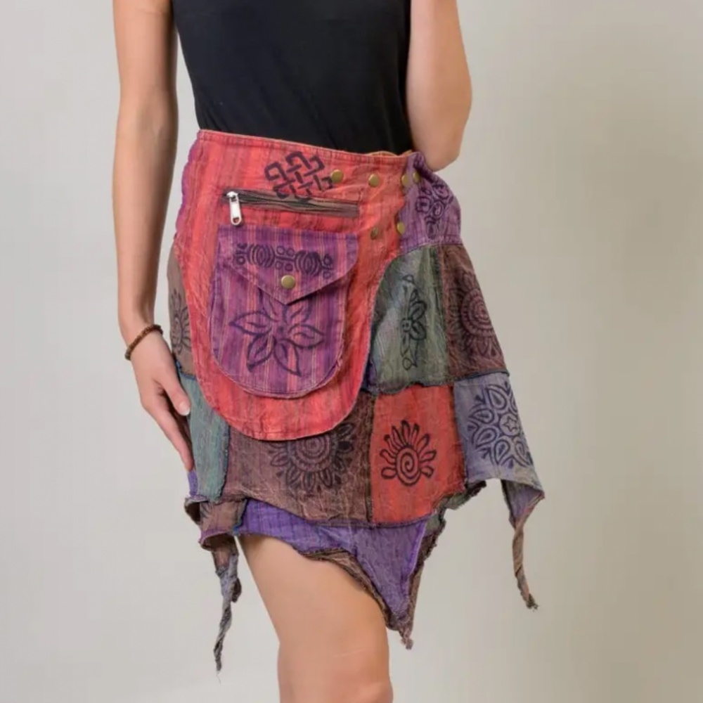 🌼 GiaJean Boutique " FAWN " Hand Made Skirt with Patchwork Detail 58A